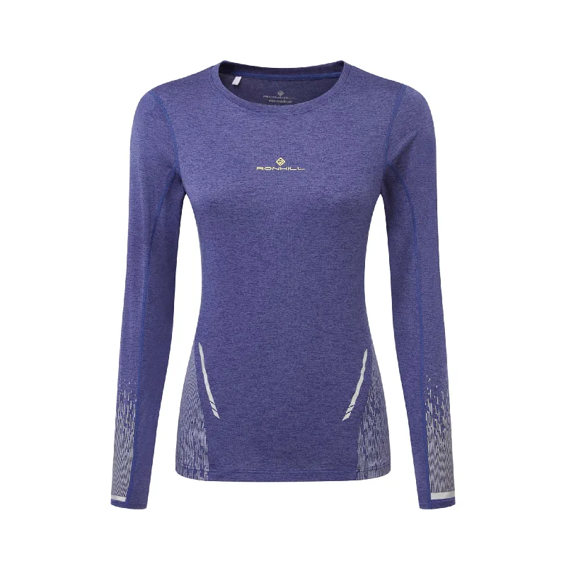 Ronhill | Women's Tech Reflect L/S Tee - Deep Ocean/Reflect Solid Print Embellished