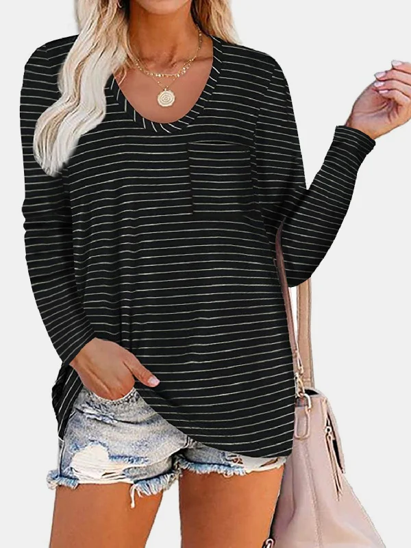 Striped Long Sleeve Tee in 7 Colors Houndstooth Herringbone Solid
