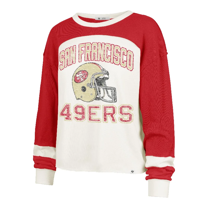 SAN FRANCISCO 49ERS HISTORIC GRIDIRON CURVE '47 TONI LONG SLEEVE TEE WOMENS Solid Color Striped Floral SAN FRANCISCO 49ERS HISTORIC GRIDIRON CURVE '47 TONI LONG SLEEVE TEE WOMENS Solid Color Striped Floral