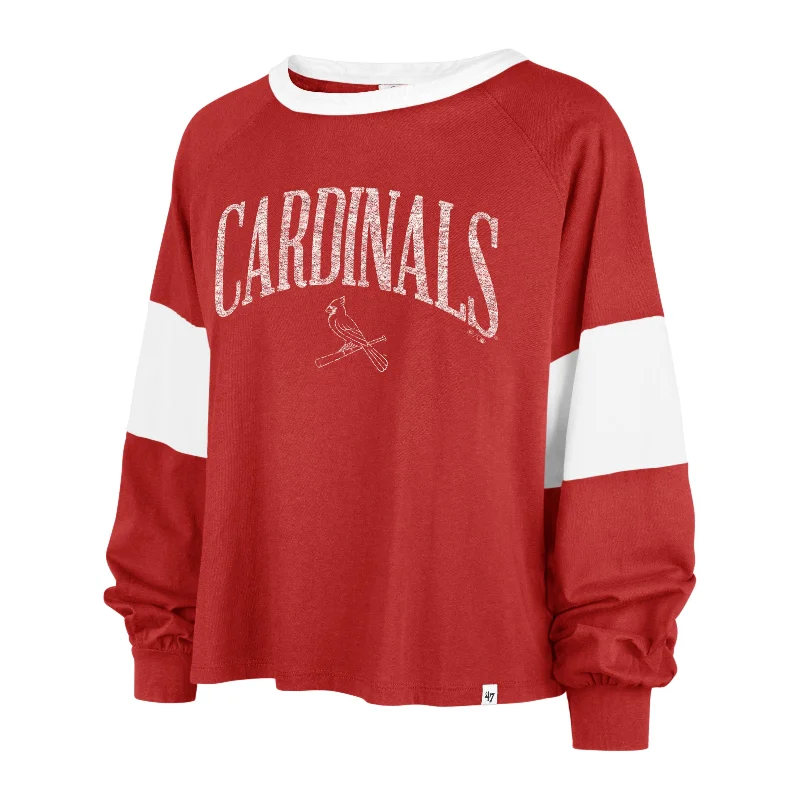 ST. LOUIS CARDINALS UPSIDE '47 RHEA LONG SLEEVE TEE WOMEN V-Neck T-Shirt Long Sleeve Cotton ST. LOUIS CARDINALS UPSIDE '47 RHEA LONG SLEEVE TEE WOMEN V-Neck T-Shirt Long Sleeve Cotton