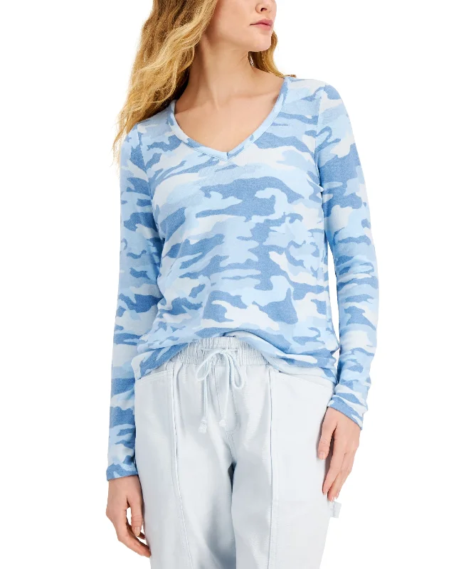 Style & Co Camo Print Long Sleeve T-Shirt Lace Blend Ribbed Blend Corduroy Blend