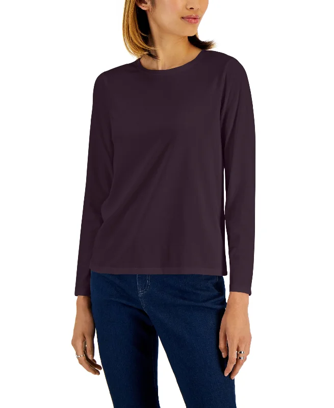 Style & Co Petite Classic Solid Long Sleeve T-Shirt Mesh Fabric Canvas Fabric Denim Fabric