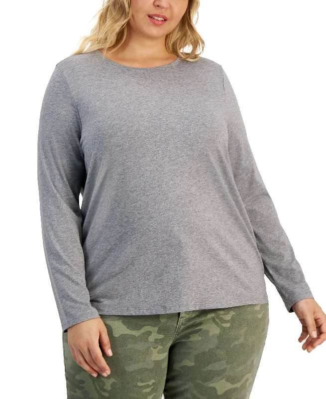 Style & Co Plus Size Heathered Long Sleeve T-Shirt Welt Pockets Slit Pockets Flap Pockets Style & Co Plus Size Heathered Long Sleeve T-Shirt Welt Pockets Slit Pockets Flap Pockets