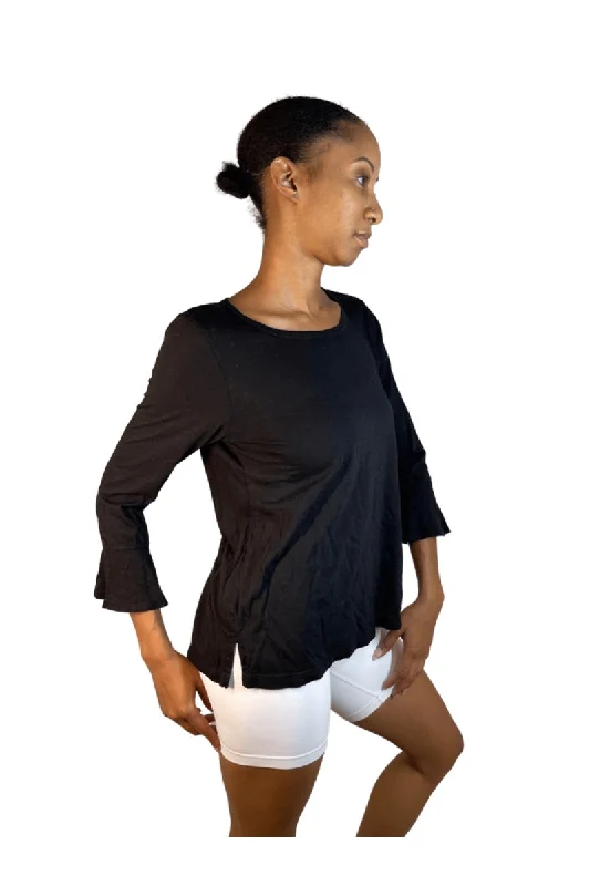 TLA Petite Crew Neck Flutter Long Sleeve Tee Cashmere Blend Cotton Blend Poly Blend