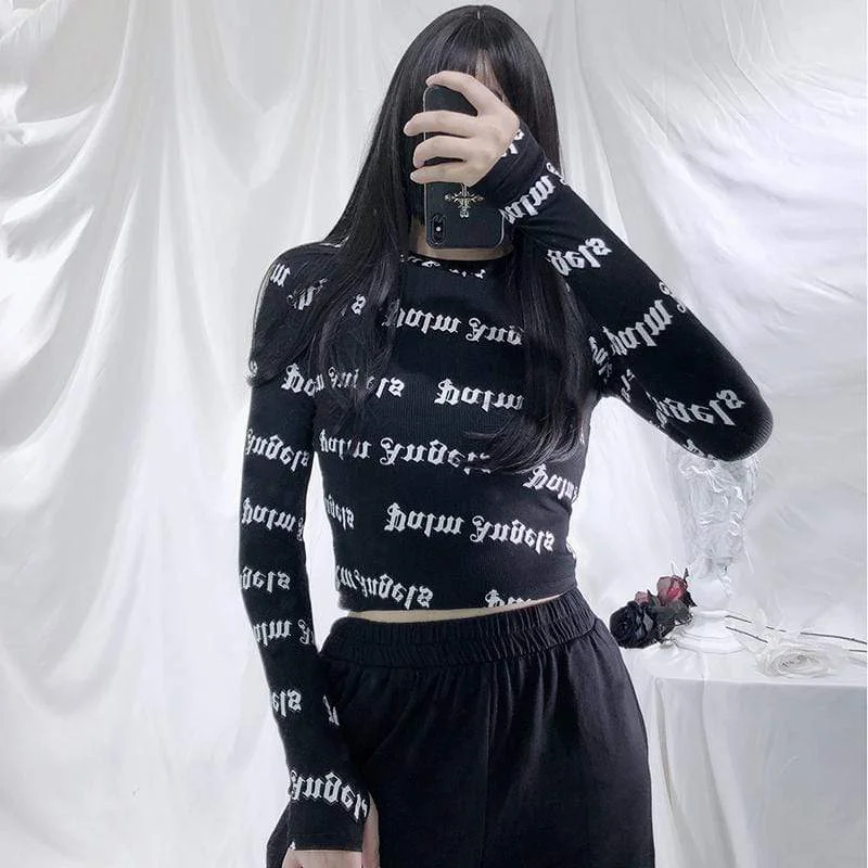 Women's Gothic Long Sleeved Letters Skinny T-shirts Collared T-Shirt Boat Neck A-Line Women's Gothic Long Sleeved Letters Skinny T-shirts Collared T-Shirt Boat Neck A-Line