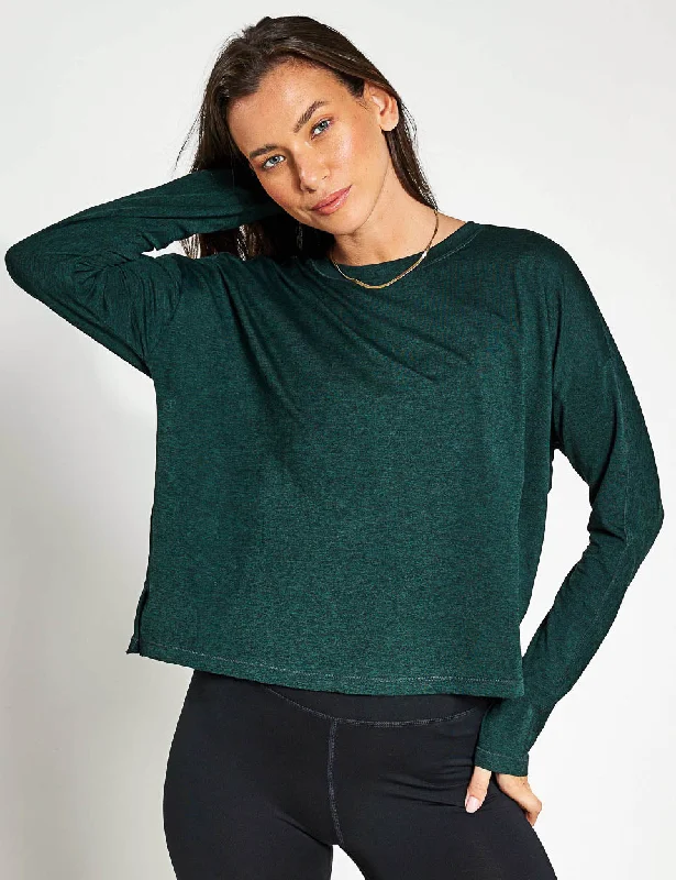 ReSet Long Sleeve Tee - Moss Mesh Blend Leather Blend Suede Blend