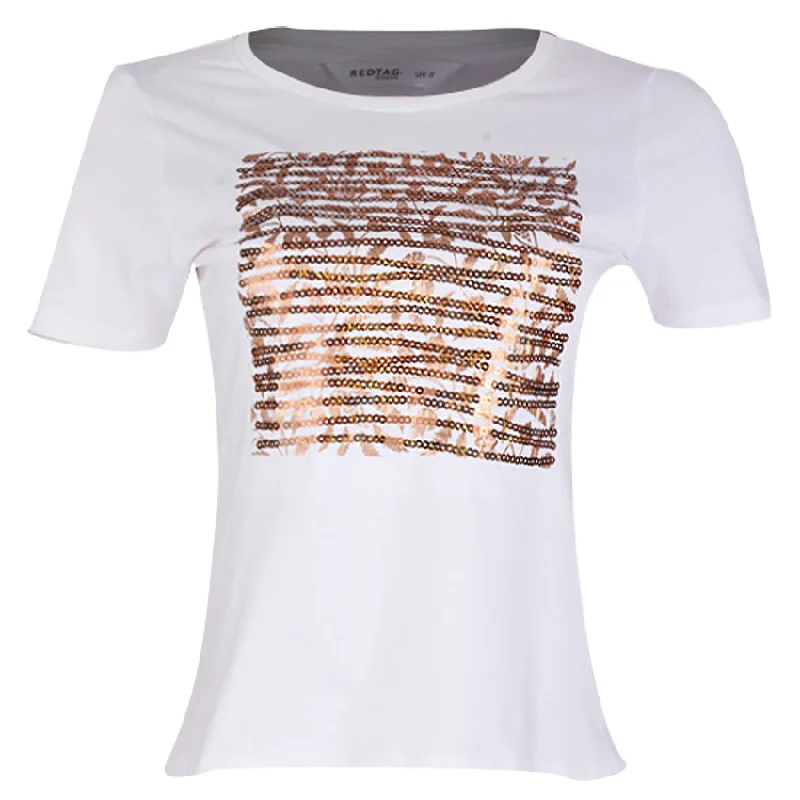 Redtag Black Photographic Print T-Shirt for Women Houndstooth Herringbone Solid