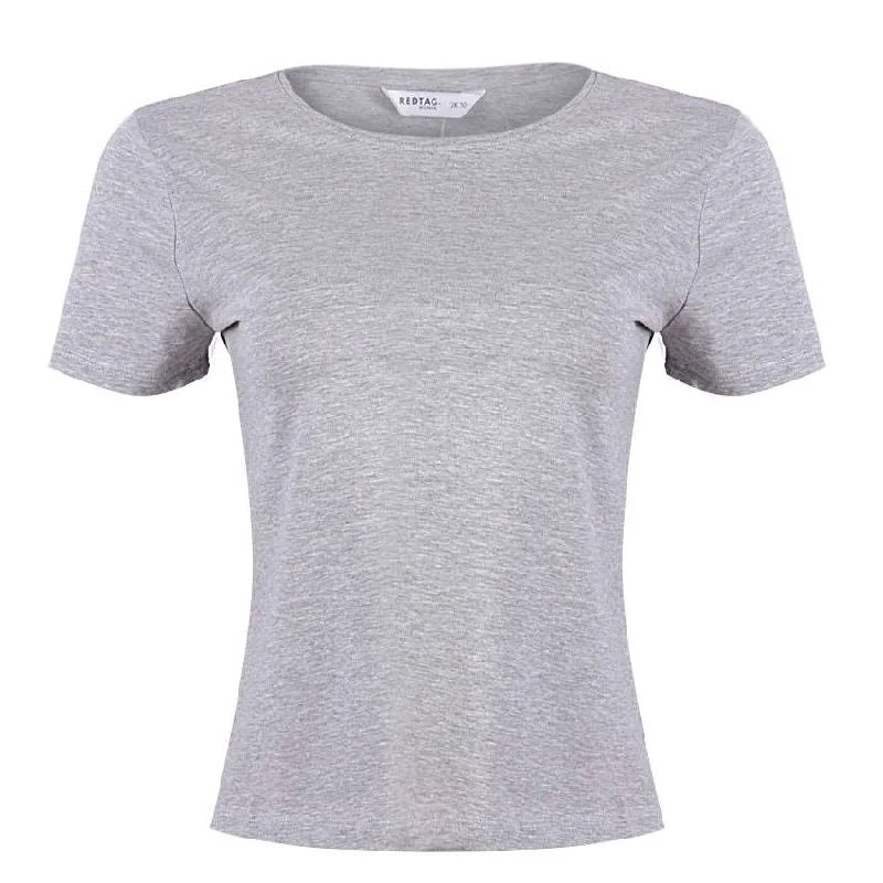 REDTAG Grey Crew Neck T-Shirt Satin Fabric Silk Fabric Chiffon Fabric