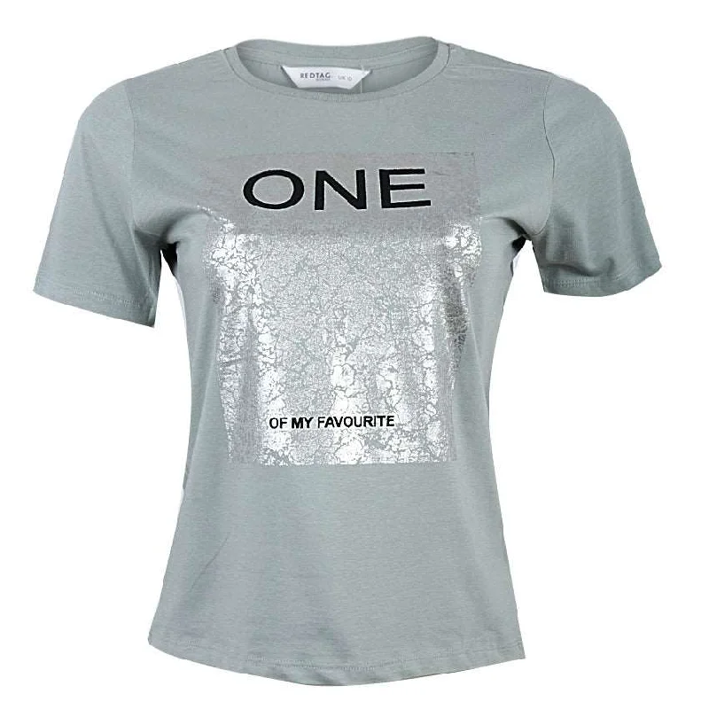 REDTAG Black Graphic Print T-Shirt for Women Wool Fabric Cashmere Fabric Tweed Fabric