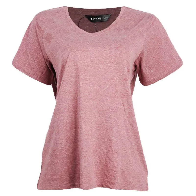 REDTAG Casual Burgundy T-Shirt for Women Seamless Knitted Crochet