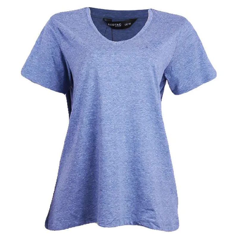 REDTAG Blue Casual T-Shirt for Women Rayon Velvet Corduroy