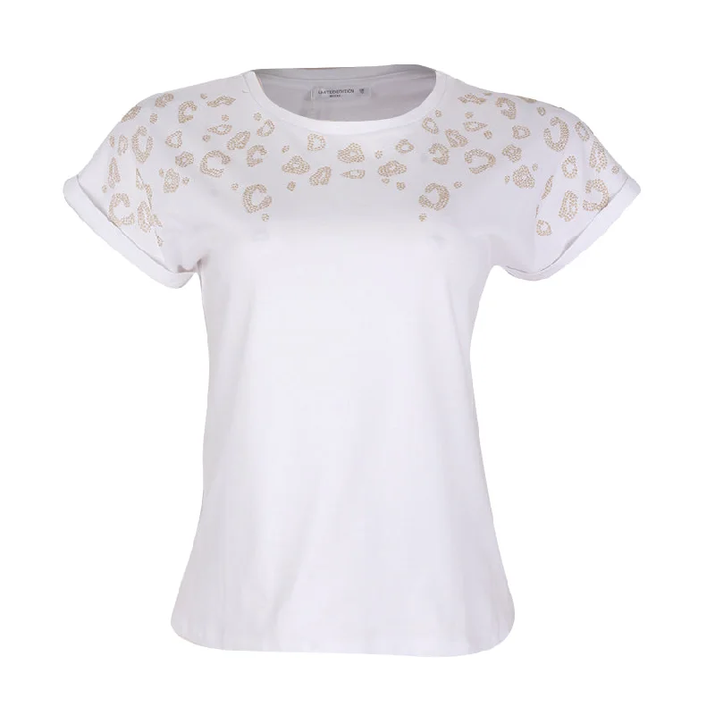 REDTAG Women's White Casual T-Shirts Zippered Front Buttoned Front Snap Front