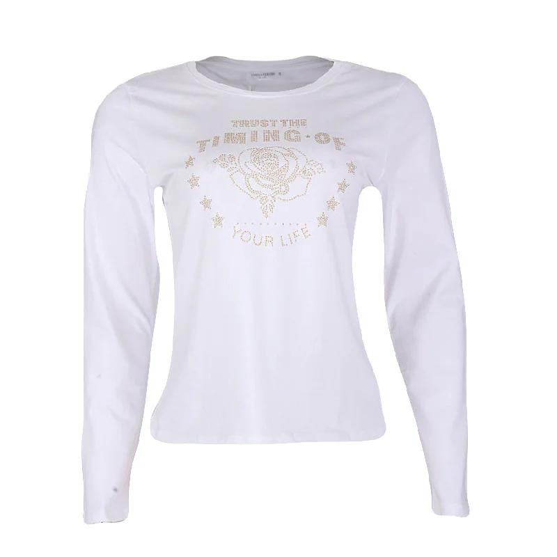 REDTAG Women's White Casual T-Shirts Collared Crew Neck Turtle Neck
