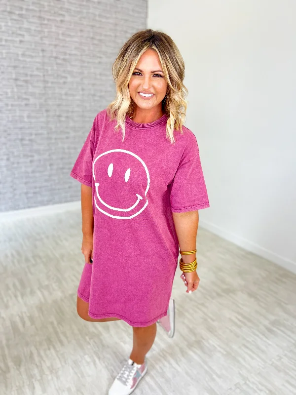 A Reason To Smile T-Shirt Dress - Mulberry Ribbed T-Shirt High Neck Heavyweight