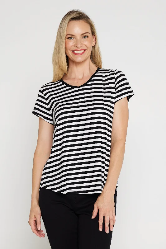 Alison Bamboo Tee - Black/White Stripe Silk Blend Satin Velvet