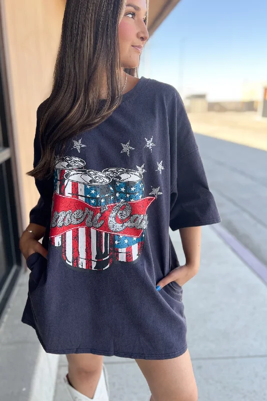 Ameri-Can T-Shirt Dress In Navy Faux Fur Fabric Real Fur Fabric Shearling Fabric