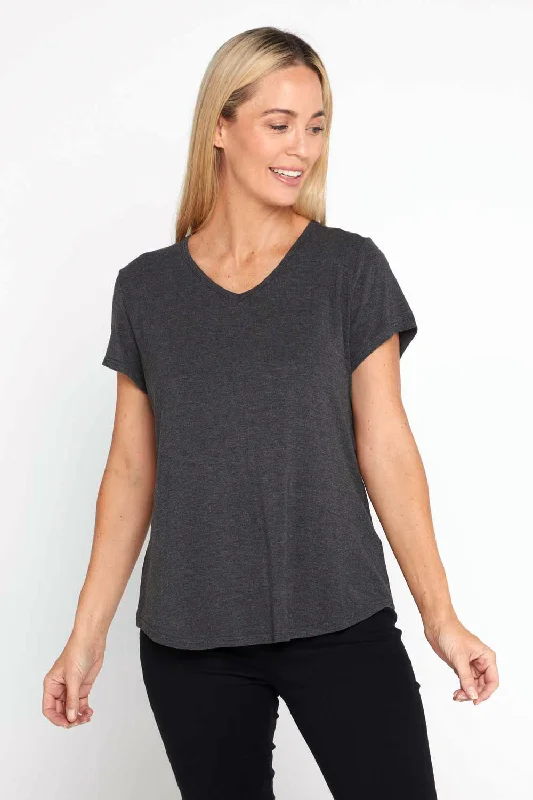 Bamboo Tee - Charcoal Collared Crew Neck Turtle Neck