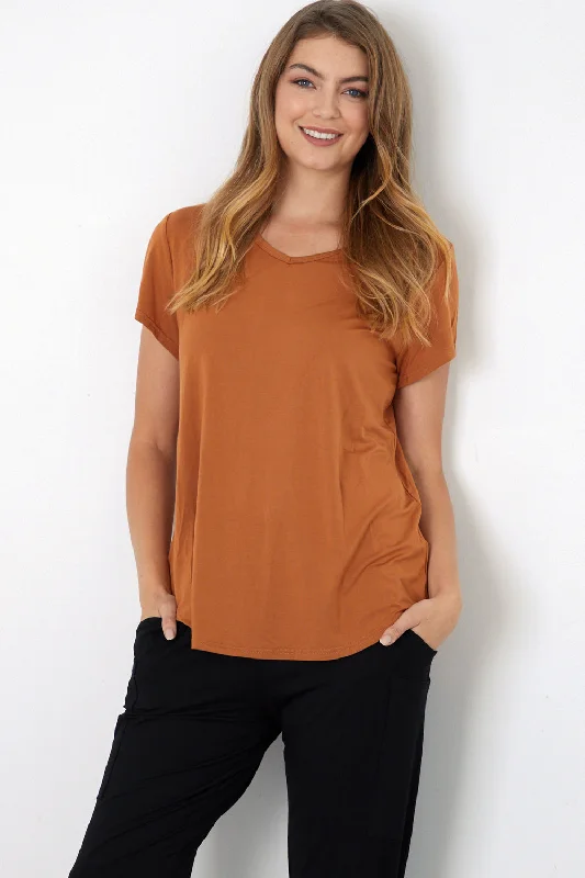 Bamboo Tee - Rust Polka Dot Checkered Tartan