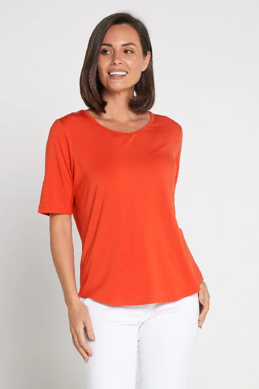 Belinda Modal Tee - Orange Print Jacquard Patchwork