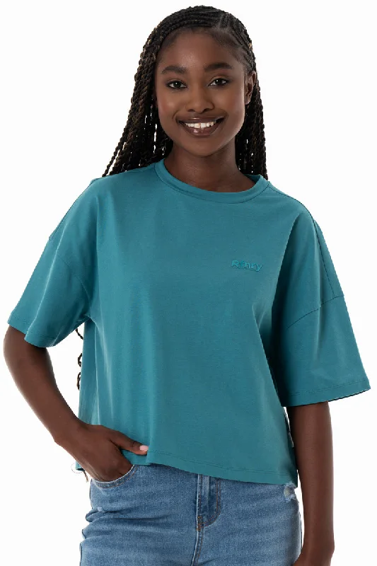 Boxy T-Shirt _ 154362 _ Teal Cotton Fabric Linen Fabric Terry Fabric