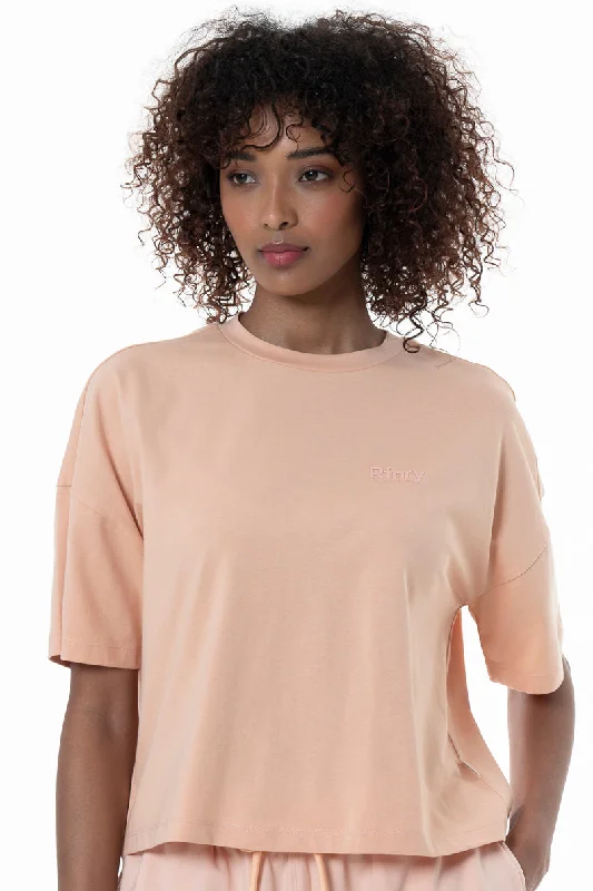 Boxy Branded T-Shirt _ 154354 _ Peach Terry Blend Velvet Blend Canvas Blend