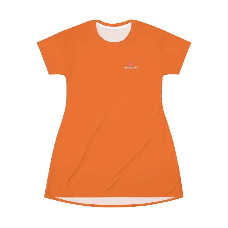 Bright Orange T-Shirt Dress, Solid Color Crewneck Long Tee Shirt Dress For Women - Made in USA Fleece Nylon Spandex Bright Orange T-Shirt Dress, Solid Color Crewneck Long Tee Shirt Dress For Women - Made in USA Fleece Nylon Spandex