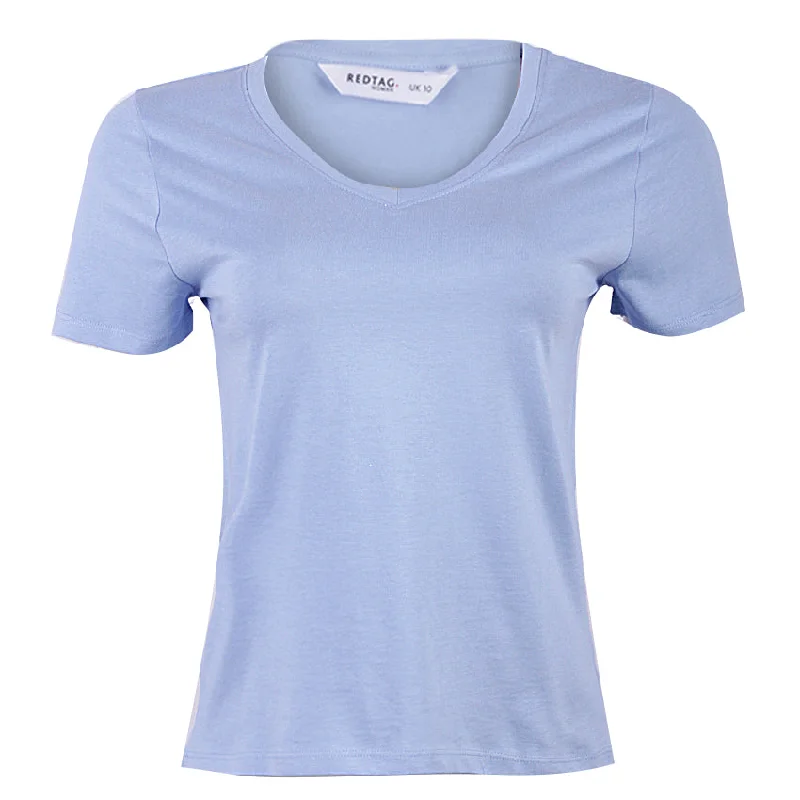 REDTAG Burgundy V-Neck T-Shirt for Women Nylon Fabric Polyester Fabric Spandex Fabric