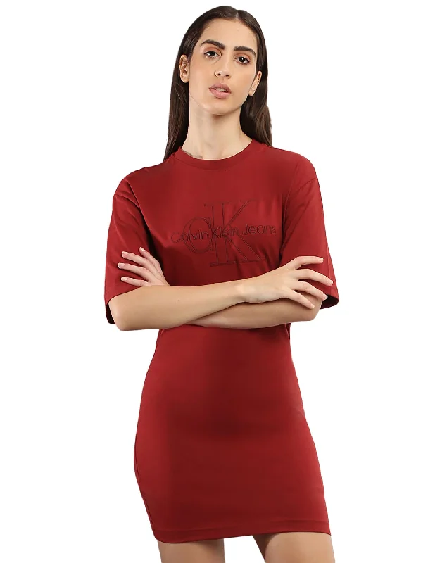 Calvin Klein Women's Cotton T-Shirt Dress Above The Knee J20J221183GNK_Sienna Brown Casual Formal Business Calvin Klein Women's Cotton T-Shirt Dress Above The Knee J20J221183GNK_Sienna Brown Casual Formal Business