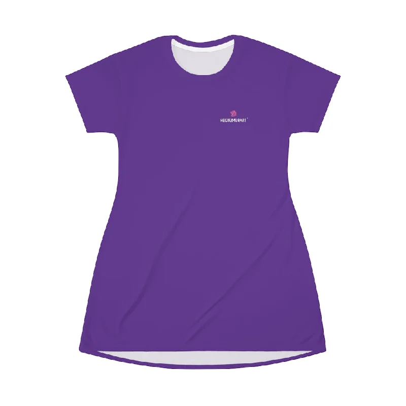 Dark Purple T-Shirt Dress, Solid Color Crewneck Long Tee Shirt Dress For Women - Made in USA Embroidered Appliqued Beaded Dark Purple T-Shirt Dress, Solid Color Crewneck Long Tee Shirt Dress For Women - Made in USA Embroidered Appliqued Beaded