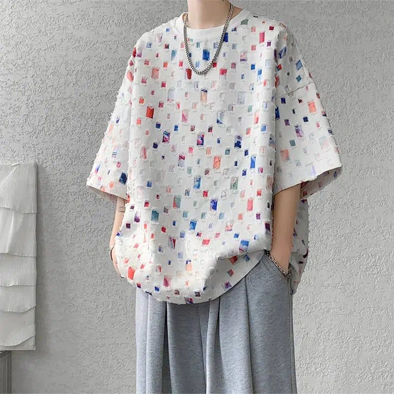 Distressed Linen Tee Polka Dot Checkered Tartan