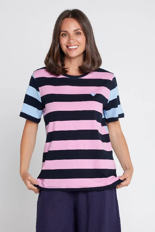 Eden Stripe S/S Tee - Blue/Navy/Pink Print Jacquard Patchwork