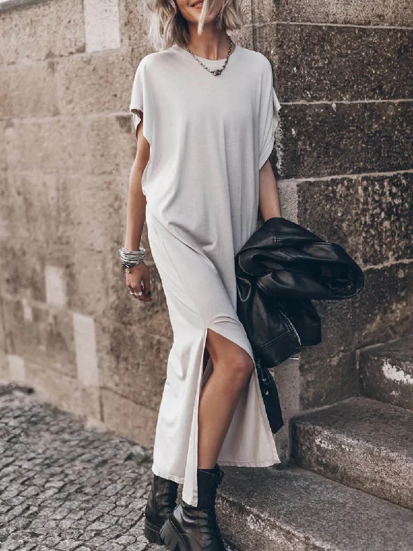 Effortless Open Sleeve Slit Graceful Oversized T-shirt Midi Dress Mesh Blend Leather Blend Suede Blend Effortless Open Sleeve Slit Graceful Oversized T-shirt Midi Dress Mesh Blend Leather Blend Suede Blend