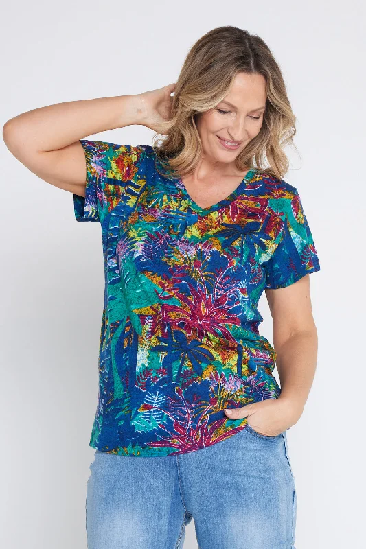 Eva V Neck T-Shirt - Tropical Batiq Ribbed T-Shirt High Neck Heavyweight
