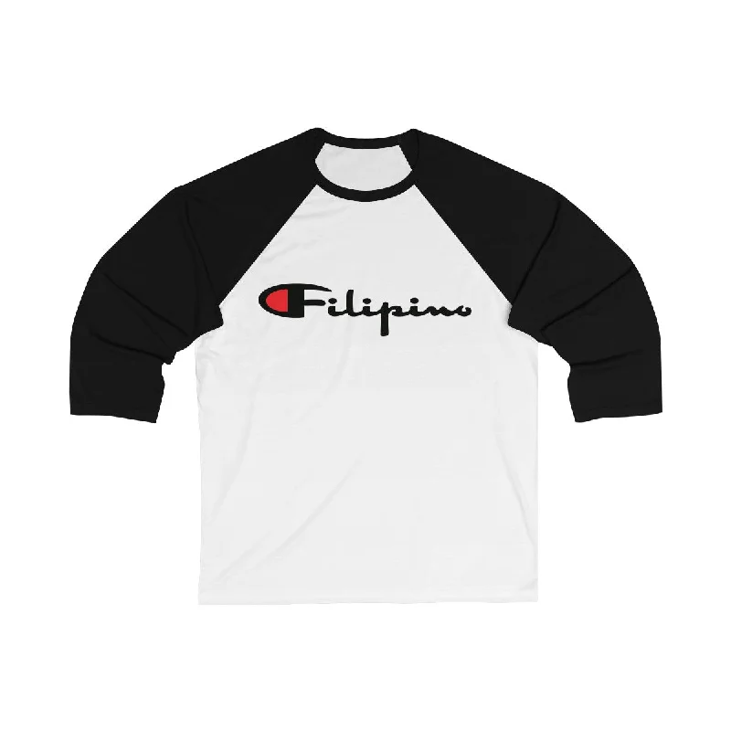 Filipino Champion Unisex 3/4 Sleeve Baseball Tee V-Neck T-Shirt Long Sleeve Cotton