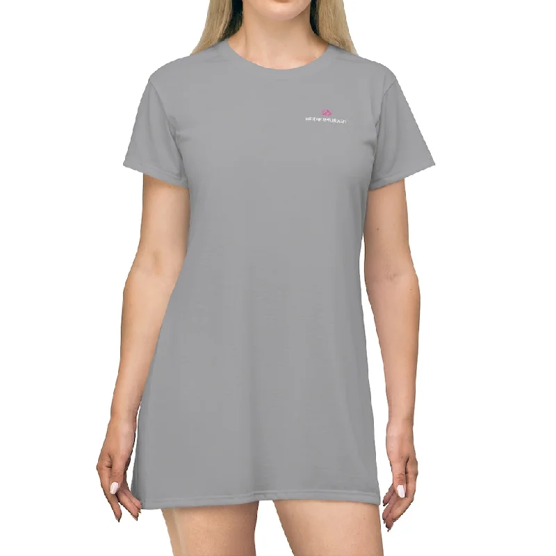 Gray T-Shirt Dress, Solid Color Best Oversized Crewneck Long Tee Shirt Dress For Women - Made in USA Jersey Fabric Tulle Fabric Batik Fabric Gray T-Shirt Dress, Solid Color Best Oversized Crewneck Long Tee Shirt Dress For Women - Made in USA Jersey Fabric Tulle Fabric Batik Fabric