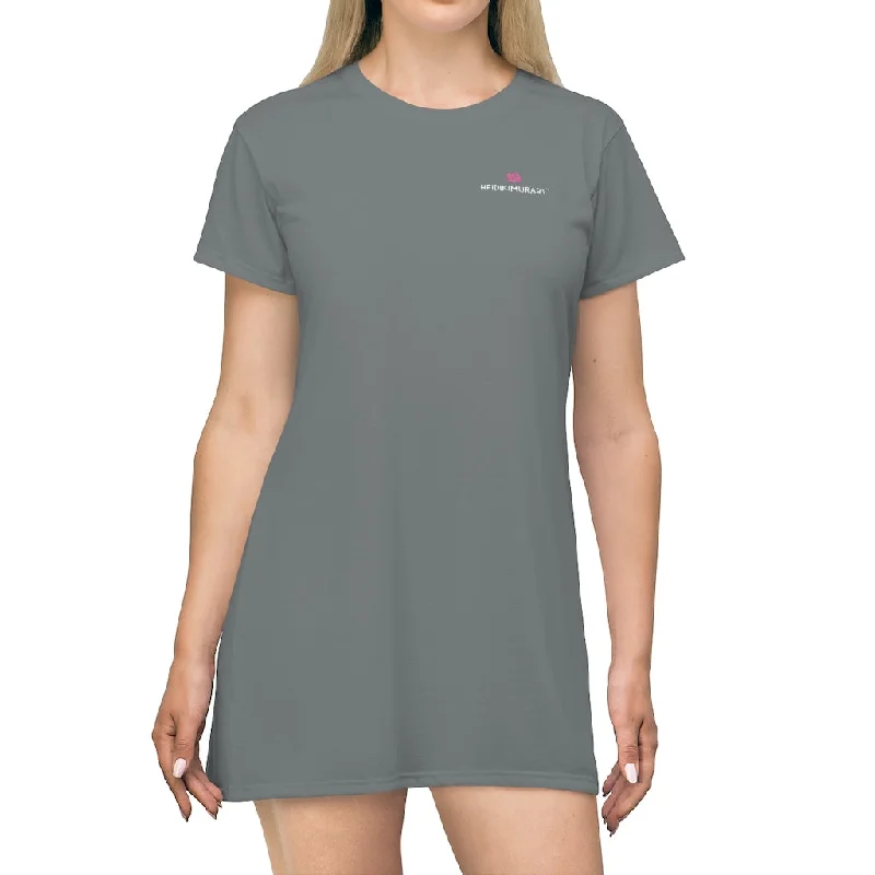 Grey T-Shirt Dress, Solid Color Crewneck Long Tee Shirt Dress For Women - Made in USA Chenille Blend Fleece Blend Nylon Blend Grey T-Shirt Dress, Solid Color Crewneck Long Tee Shirt Dress For Women - Made in USA Chenille Blend Fleece Blend Nylon Blend