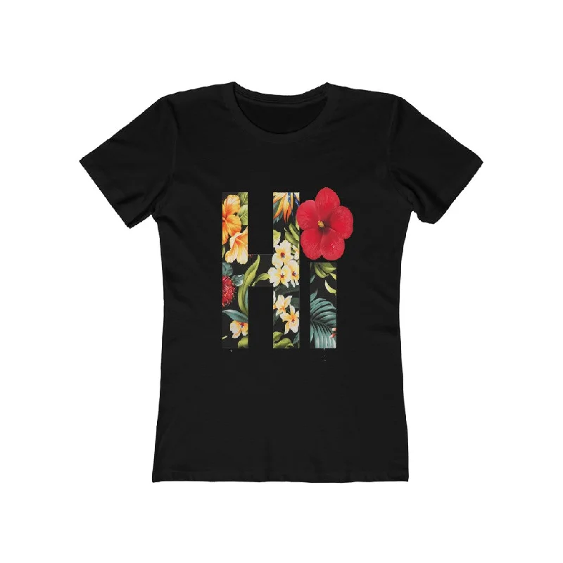 Hi Floral Hawaii Womens Tee Satin Blend Silk Blend Wool Blend