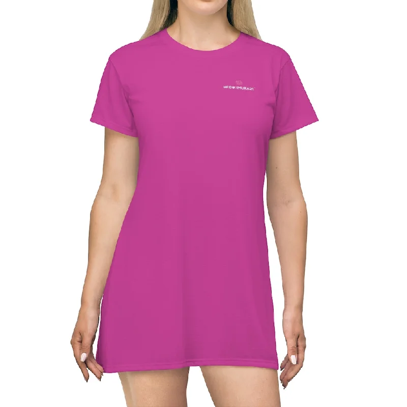 Hot Pink Women's T-Shirt Dress, Solid Color Crewneck Long Tee Shirt Dress For Women - Made in USA Striped Floral Plaid Hot Pink Women's T-Shirt Dress, Solid Color Crewneck Long Tee Shirt Dress For Women - Made in USA Striped Floral Plaid
