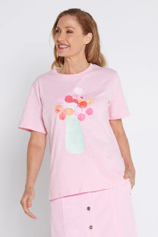 Janey Floral Tee - Splendid Pink Fitted T-Shirt Seamless Stretchy