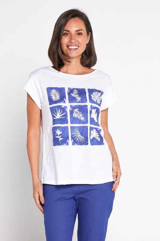 Keylines Slub Boatneck Tee - Sapphire Blooms Fleece Nylon Spandex