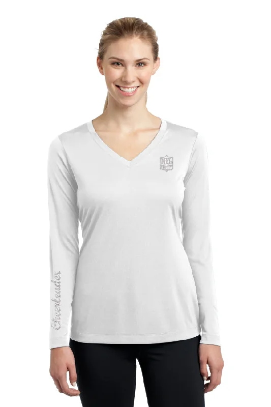 Ladies Long Sleeve V-Neck Tee - Cheerleader Edition Denim Fabric Leather Fabric Suede Fabric Ladies Long Sleeve V-Neck Tee - Cheerleader Edition Denim Fabric Leather Fabric Suede Fabric