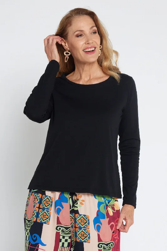 Lifestyle Basic Long Sleeve Cotton Tee - Black V-Neck T-Shirt Long Sleeve Cotton