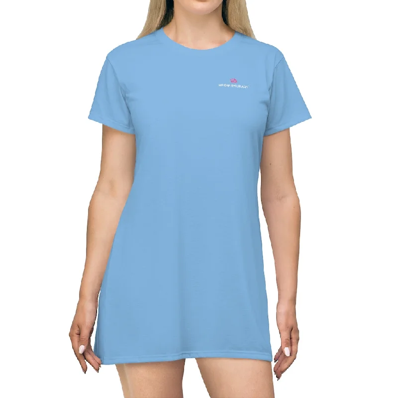 Light Blue T-Shirt Dress, Solid Color Crewneck Long Tee Shirt Dress For Women - Made in USA Cashmere Blend Cotton Blend Poly Blend Light Blue T-Shirt Dress, Solid Color Crewneck Long Tee Shirt Dress For Women - Made in USA Cashmere Blend Cotton Blend Poly Blend
