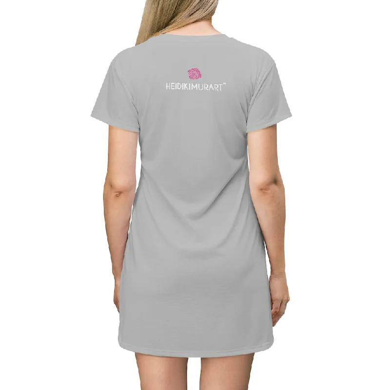 Light Grey T-Shirt Dress, Solid Color Crewneck Long Tee Shirt Dress For Women - Made in USA Mesh Blend Leather Blend Suede Blend Light Grey T-Shirt Dress, Solid Color Crewneck Long Tee Shirt Dress For Women - Made in USA Mesh Blend Leather Blend Suede Blend