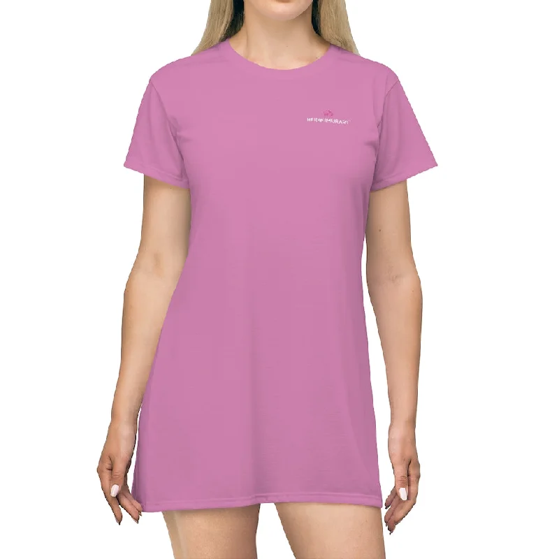 Light Pink T-Shirt Dress, Solid Color Crewneck Long Tee Shirt Dress For Women - Made in USA Terry Blend Velvet Blend Canvas Blend Light Pink T-Shirt Dress, Solid Color Crewneck Long Tee Shirt Dress For Women - Made in USA Terry Blend Velvet Blend Canvas Blend