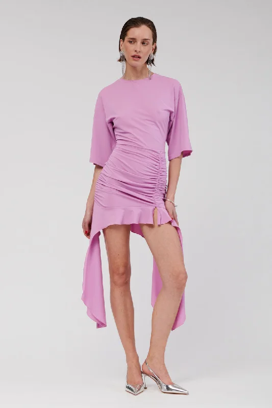 Lucia T-Shirt Ruched Mini Dress - Lilac Mesh Fabric Canvas Fabric Denim Fabric
