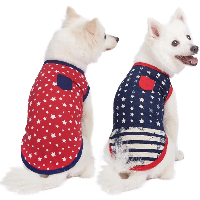 American Flag Theme Dog T-Shirts, 2 Pack Solid Print Embellished