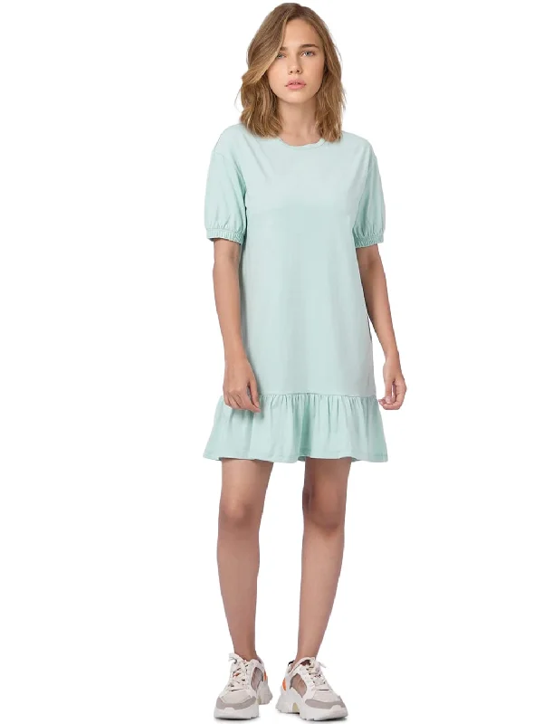 Only Women's Cotton Blend T-Shirt Mini Dress (15282851-Grayed Jade_Grayed M) Handmade Hand-knitted Hand-woven Only Women's Cotton Blend T-Shirt Mini Dress (15282851-Grayed Jade_Grayed M) Handmade Hand-knitted Hand-woven