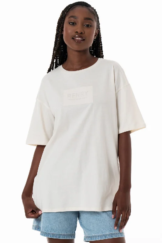 Oversized T-Shirt _ 154353 _ Off White Denim Fabric Leather Fabric Suede Fabric