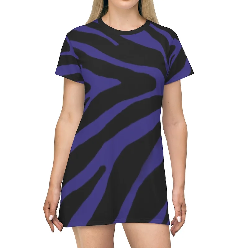 Purple Zebra Print T-Shirt Dress, Zebra Animal Print Crew Neck Long Tee Shirt Dress - Made in USA Handmade Hand-knitted Hand-woven Purple Zebra Print T-Shirt Dress, Zebra Animal Print Crew Neck Long Tee Shirt Dress - Made in USA Handmade Hand-knitted Hand-woven